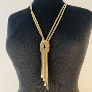 GOLD knot necklace multi strand mesh tassel long chain pendant serpentine